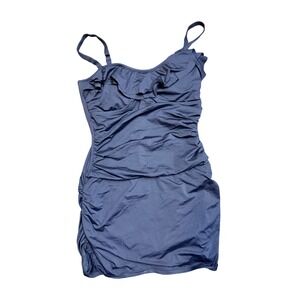 Leilani Womens black Ruched Ruffle One Piece Swim Dress Swimsuit Size 10 NEW